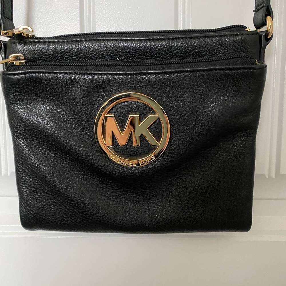 Michael Kors Black Leather Fulton Crossbody Bag